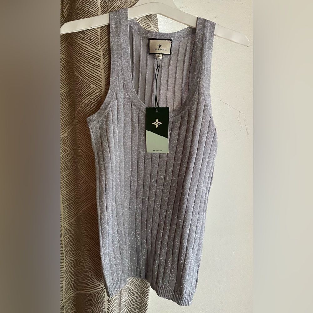 Tuckernuck Top Silver Foley Rib Crewneck Racerback Tank Metallic Size S NWT